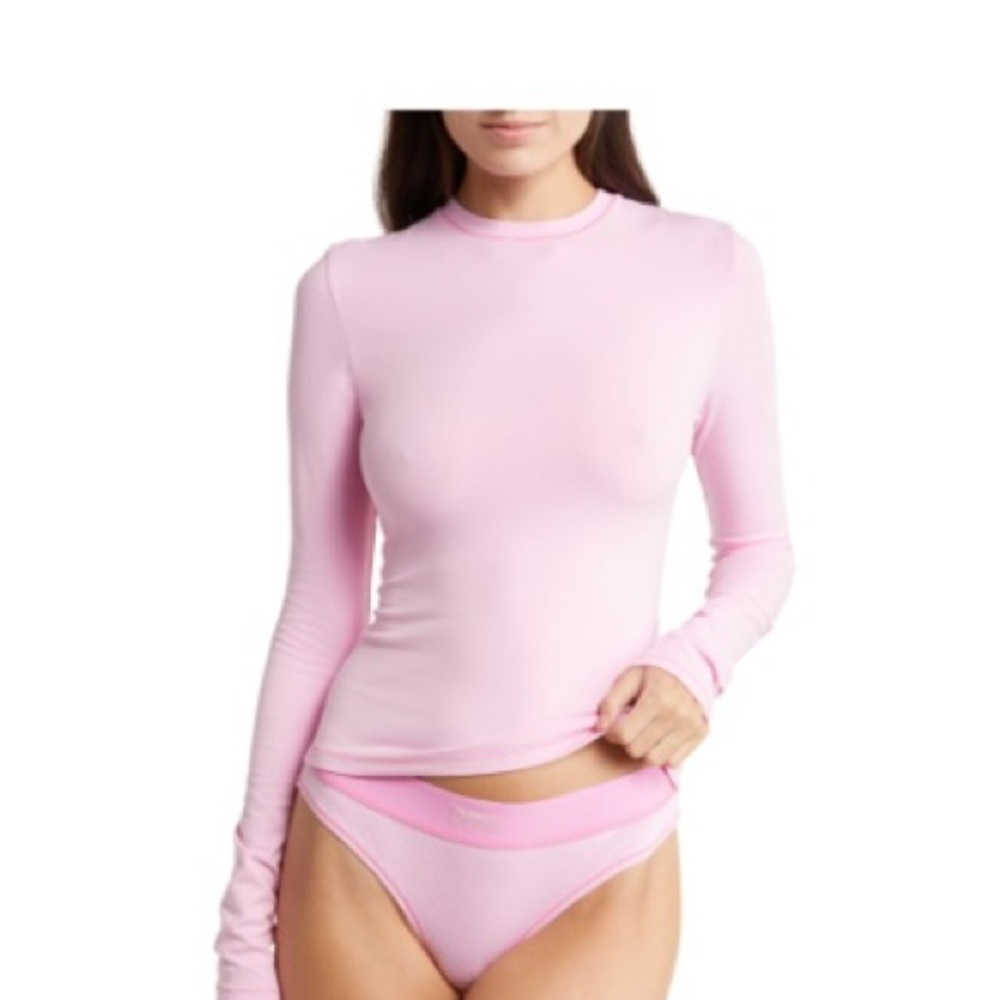 SKIMS Cotton Long Sleeve T-Shirt Bubble Gum Size Small NWT